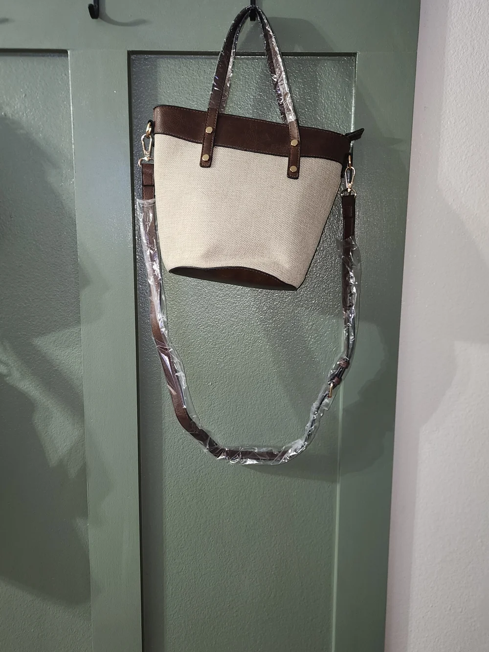 Neutral Beige and Brown Tote with Gold Accents - Women's Everyday Bag